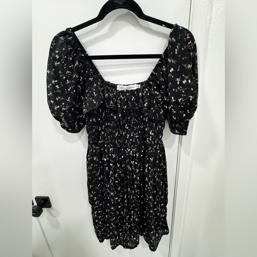 Floral and black mini dress